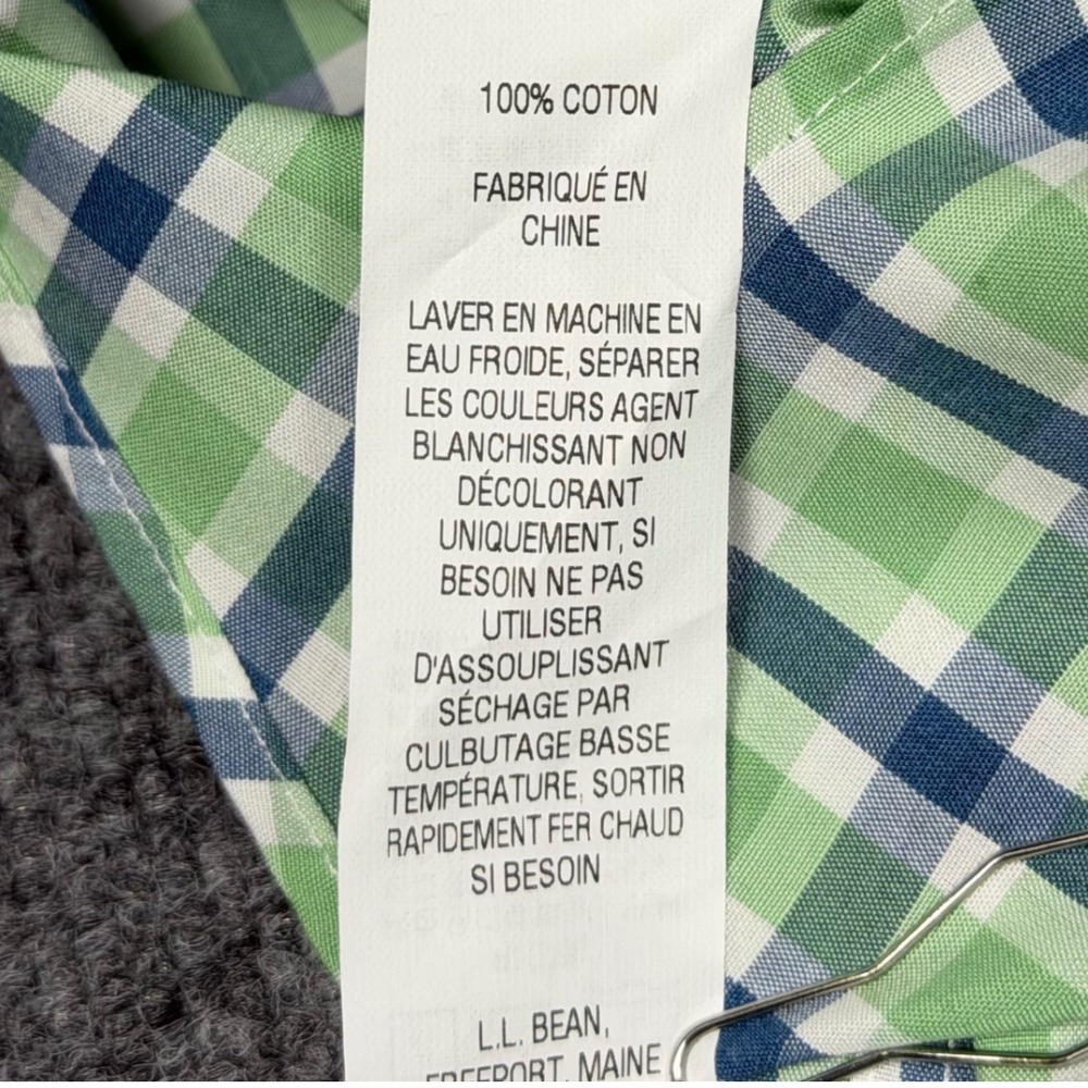 L.L.Bean Mens Large Green Blue Plaid Wrinkle Resistant Button Down Shirt - Picture 7 of 7